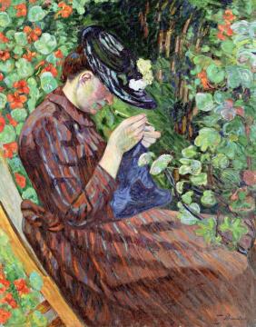 Madame Guillaumin Sitting in a Garden Artwork by Armand Guillaumin
