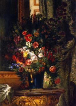 A Vase Of Flowers On A Console Artwork by Eugène Delacroix