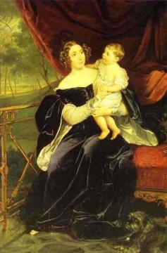 Portrait of Countess O.I.Orlova-Davydova and Her Daughter Artwork by Karl Pavlovich Bryullov