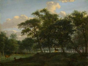 Wooded Park Landscape with Deer Artwork by Jan van der Heyden