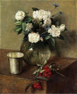 White Roses and Cherries Artwork by Henri Fantin-Latour