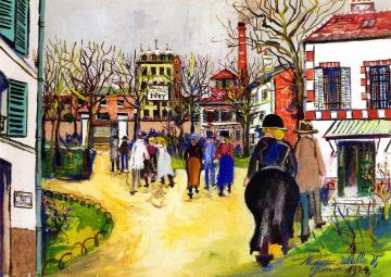 Personnages dans la Cour de l'Asile d'Ivry Artwork by Maurice Utrillo