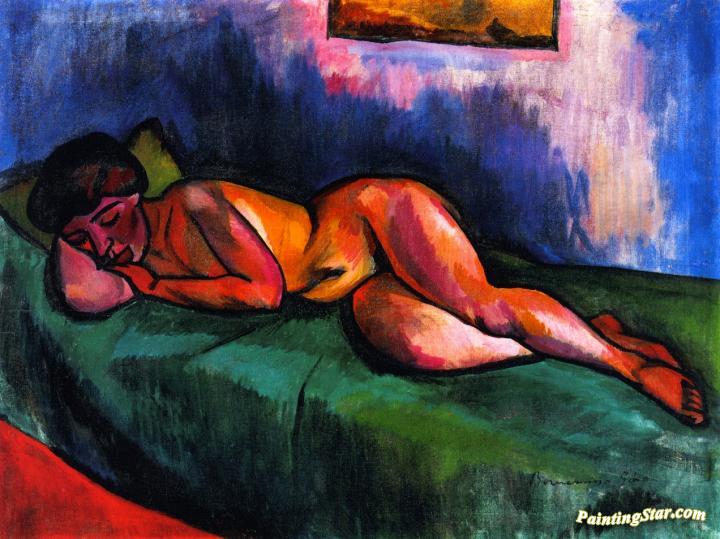 Female Nude Lying Down Artwork by Géza Bornemisza