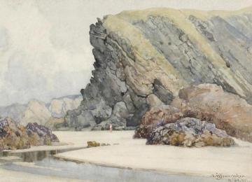 Crigga Beach, Newquay Artwork by Albert Moulton Foweraker