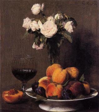 Still Life with Roses, Fruit and a Glass of Wine Artwork by Henri Fantin-Latour