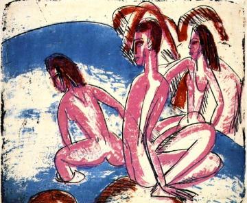 Drei Badende an Steinen Artwork by Ernst Ludwig Kirchner