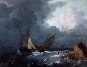 Ships off Shore in a Stormy Sea Artwork by Ludolf Bakhuizen