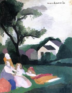 Three Little Girls in a Landscape Artwork by Marie Laurencin