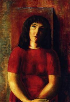 Girl in a Red Dress Artwork by Moise Kisling