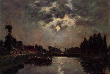 Saint-Valery-sur-Somme, Moonrise over the Canal Artwork by Eugène-Louis Boudin