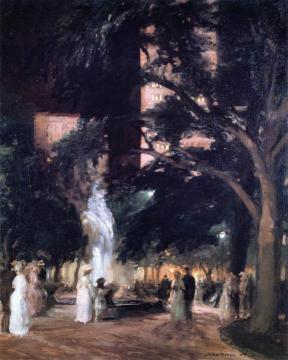 Throbbing Fountain, Night Artwork by John Sloan