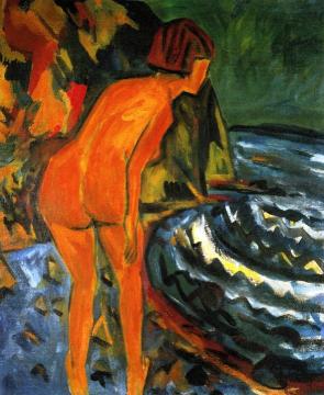 Bather on the Beach in the Evening at Flensburg Ford, Osterholz Artwork by Erich Heckel