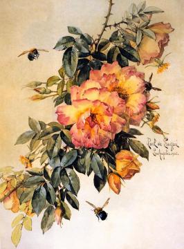 Roses and Bumblebees Artwork by Raoul de Longpre