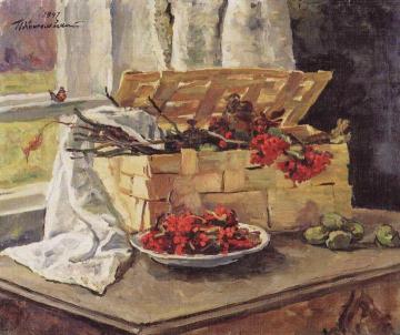 Still Life. Basket with Rowan Artwork by Pyotr Konchalovsky