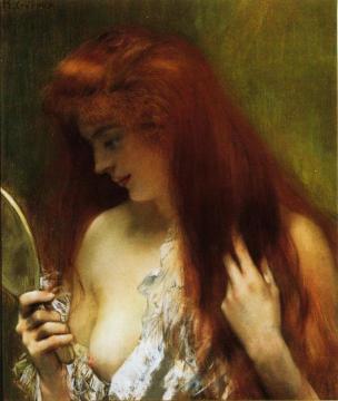 Young Red Head Gooming Herself Artwork by Henri Gervex