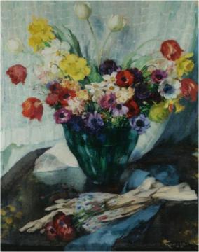 Vase De Fleurs Et Rideau Blanc Artwork by Fernand Toussaint