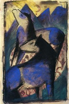 Two Blue Horses Artwork by Franz Marc