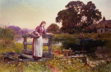 Girl Waiting for a Ferry Artwork by Henry John Yeend King