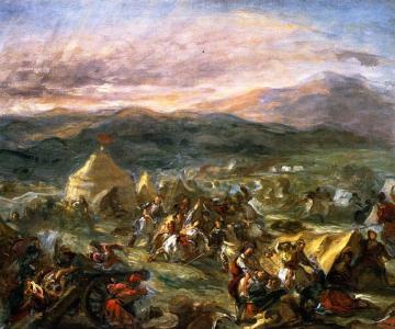 Botzaris Attacks The Turkish Camp And Is Fatally Wounded Artwork by Eugène Delacroix