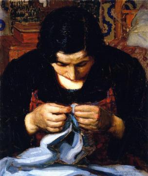 Woman Sewing, Paris Artwork by Joseph Kleitsch