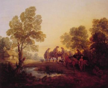 Evening Landscape - Peasants and Mounted Figures Artwork by Thomas Gainsborough