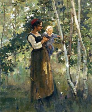 Mother and Child by the Hearth Artwork by Theodore Robinson