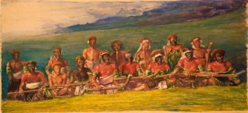 Chiefs In War Dress Seated After A Dance, Islands Of Fiji Artwork by John La Farge