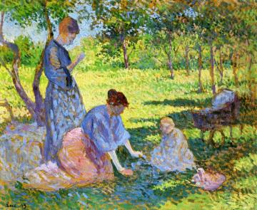 Poissy, Women in a Garden Artwork by Maximilien Luce