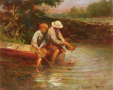 Boys Fishing Artwork by Louis Comfort Tiffany