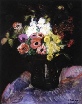Anemones in a Black Vase Artwork by Charles Camoin