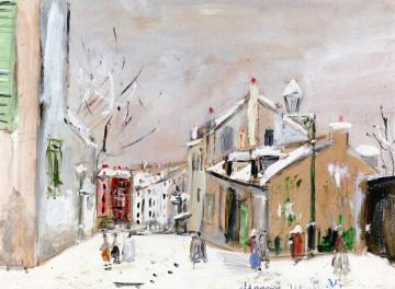 Rue du Mont-Cenis in the Snow Artwork by Maurice Utrillo
