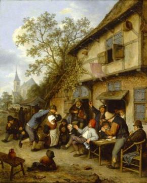 Peasants Carousing Outside of an Inn Artwork by Adriaen van Ostade
