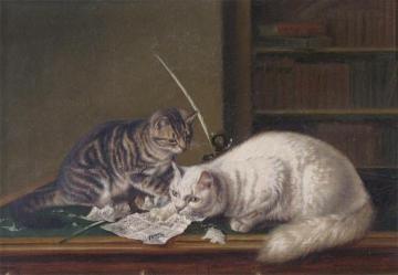 Naughty cats eating a five pound note Artwork by Horatio Henry Couldery