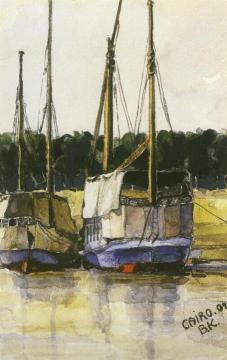 Cairo, Boats on the Nile Artwork by Bartle Kleber