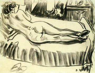Reclining Nude from Behind on a Sofa Artwork by Ernst Ludwig Kirchner
