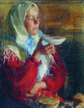 Peasant Woman with a Saucer Artwork by Ivan Kulikov