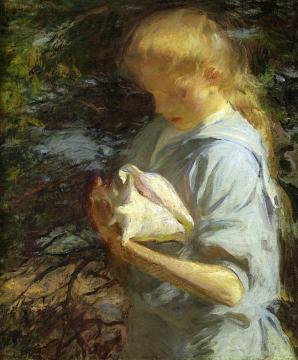 Eleanor Holding A Shell, North Haven, Maine Artwork by Frank Weston Benson