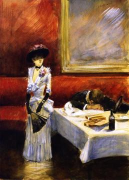 At a Restaurant Artwork by Jean-Louis Forain
