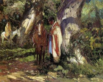 Indians in the Wood: Hondo Canyon (study) Artwork by Oscar Berninghaus