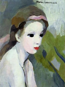 Girl With Pink Ribbon Artwork by Marie Laurencin