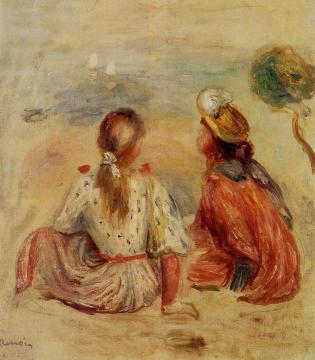 Young Girls on the Beach Artwork by Pierre Auguste Renoir