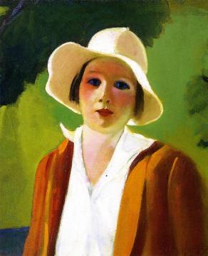 Lady with White Hat Artwork by George Benjamin Luks