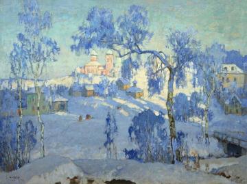 Winter Landscape with Church Artwork by Konstantin Gorbatov