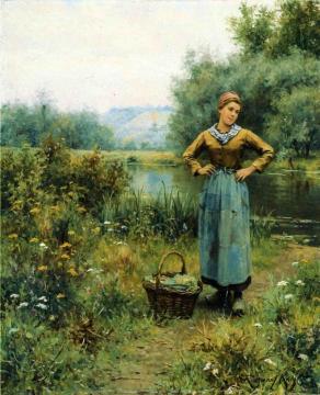 Girl in a Landscape Artwork by Daniel Ridgway Knight