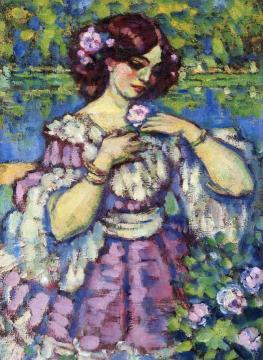 Lady with a Rose Artwork by Charles Guérin