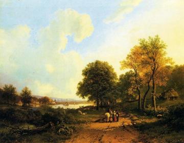 Peasants on a Path by a River Artwork by Barend Cornelis Koekkoek