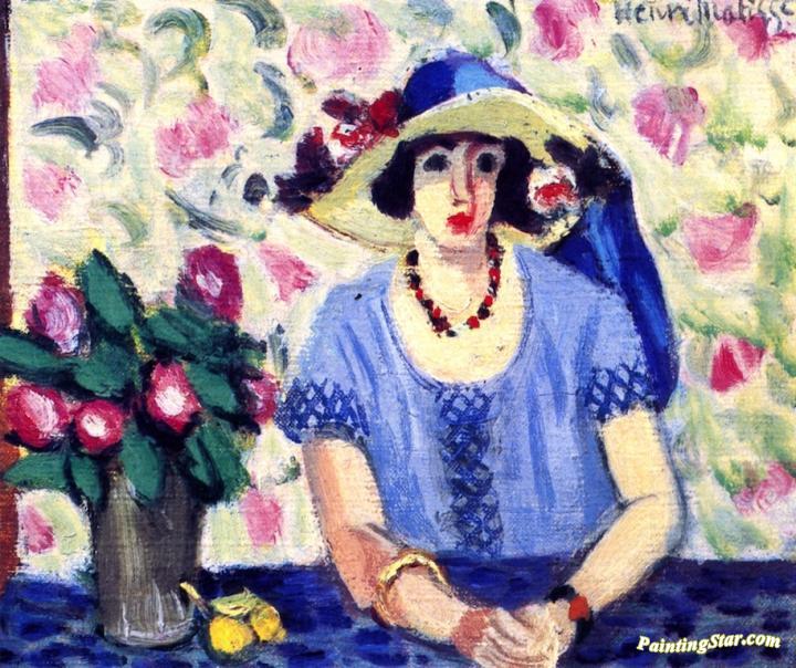 Italian Braided Straw Hat, Vase of Flowers Artwork by Henri Matisse