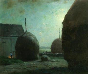 Newbury Haystacks in Moonlight Artwork by Dwight W. Tryon