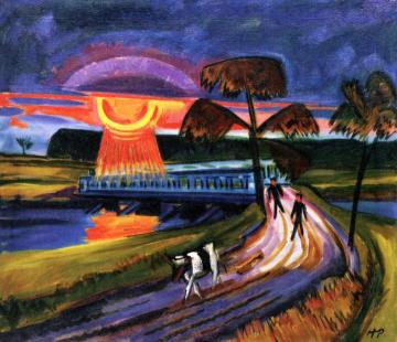 Sunset Over Blue Bridge In Leba Artwork by Hermann Max Pechstein