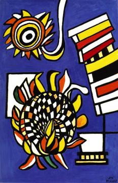 Two Sunflowers on a Blue Background Artwork by Fernand Léger